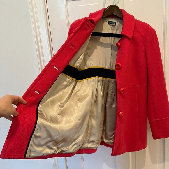 J. Crew Classic Lady Day Coat Red Pink Italian Double Cloth Wool Blend US 8 - Picture 9 of 16